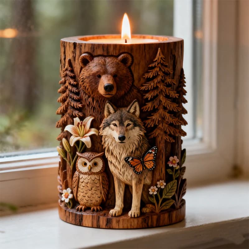 【Forest Animal Collection 3D Candle Mold】Silicone DIY Handmade Candle Mold Forest-Themed Bear, Wolf, Owl Embossed Design Aromatherapy Wax Mold Outdoor Camping Style Decorative Handmade Tool