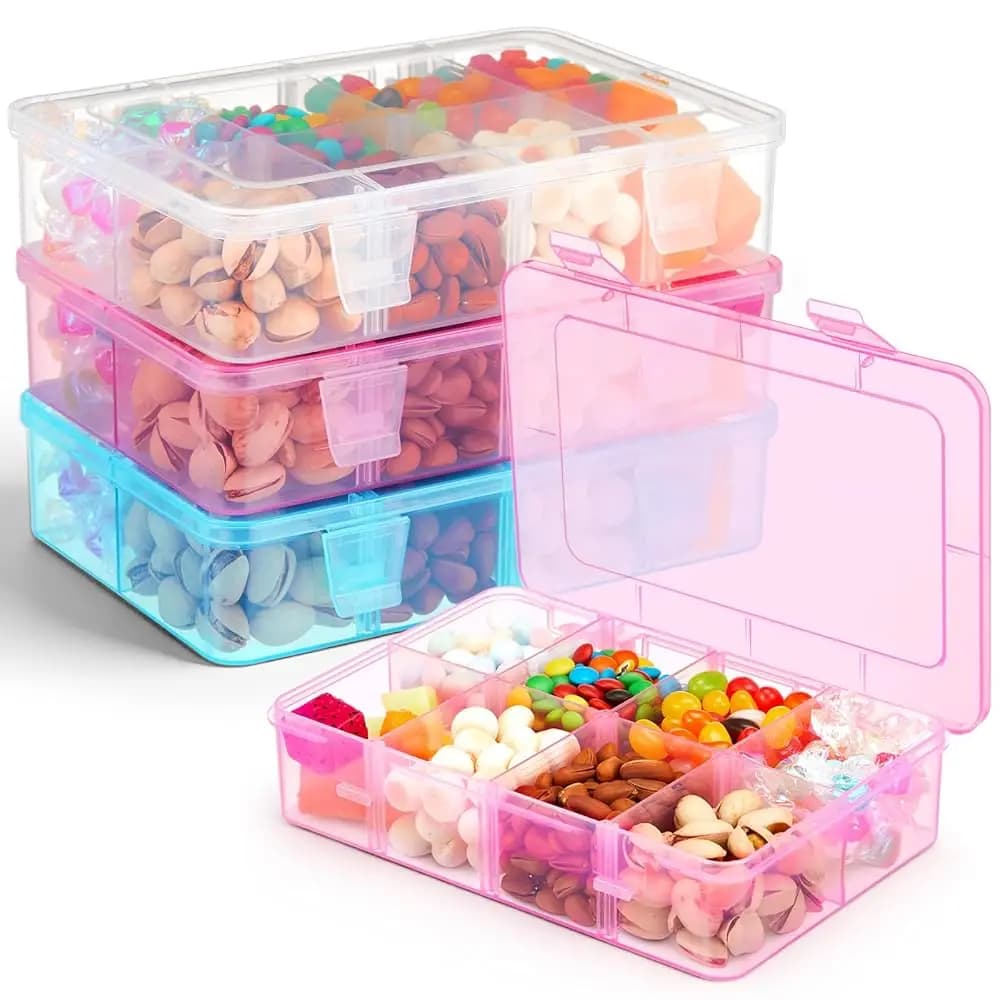 Contenitore per snack da 3 pezzi, contenitori per snack con 8 scomparti, contenitori per snack riutilizzabili, trasparenti, organizer per il pranzo, contenitori per alimenti in plastica di piccole dimensioni
