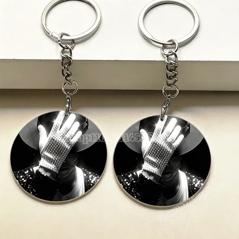 MJ Michael Jackson Double-sided Keychains King of Pop Bags Decoration Superstar Round Keyrings Backpack Charms Accessories Gift
