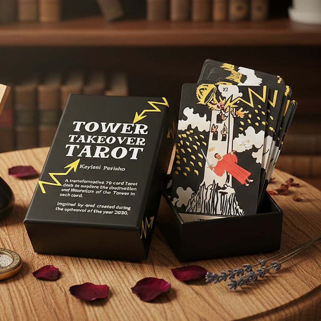 Mazzo di Tarocchi Tower Takeover in Scatola Rigida, Set Unico di 79 Carte 12*7cm per Trasformazione e Liberazione, Doppio Rilievo