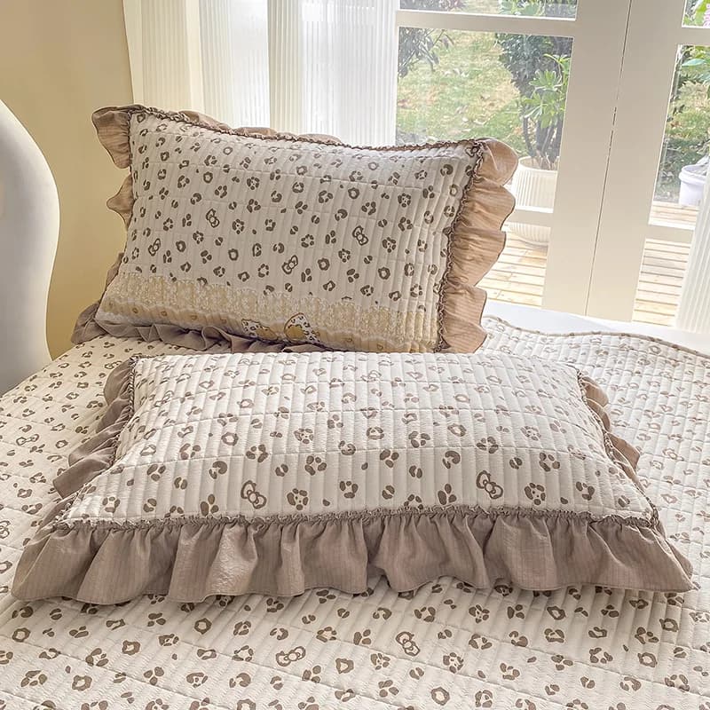 2pcs Soft Quilted Pillow Cover Lace Ruffles Home Bed Thickened Printed Pillowslip 48x74cm Pillow Case Skin-friendly Pillowsham