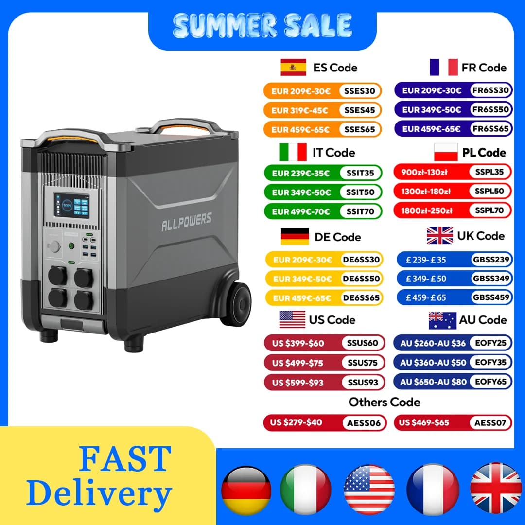 ALLPOWERS R4000 V2 Expandable Portable Power Station 2880Wh with LiFePO4 Battery, UPS Solar Power Generator for Current Interruptions, Travel