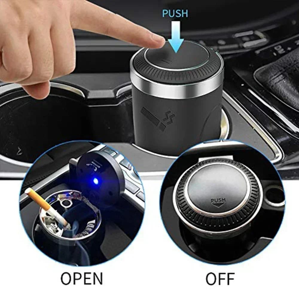 Luxury Car Ashtray Portable Automotive Smell Proof with Lid LED Blue Light Trash Can Single Holder Black Golden Red