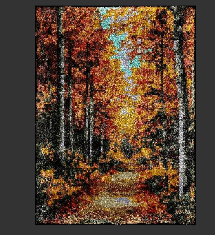 Carpet kit with closing hook with preprinted pattern Cross stitch embroidery kit Footprint with your embroidery Landscape Forest