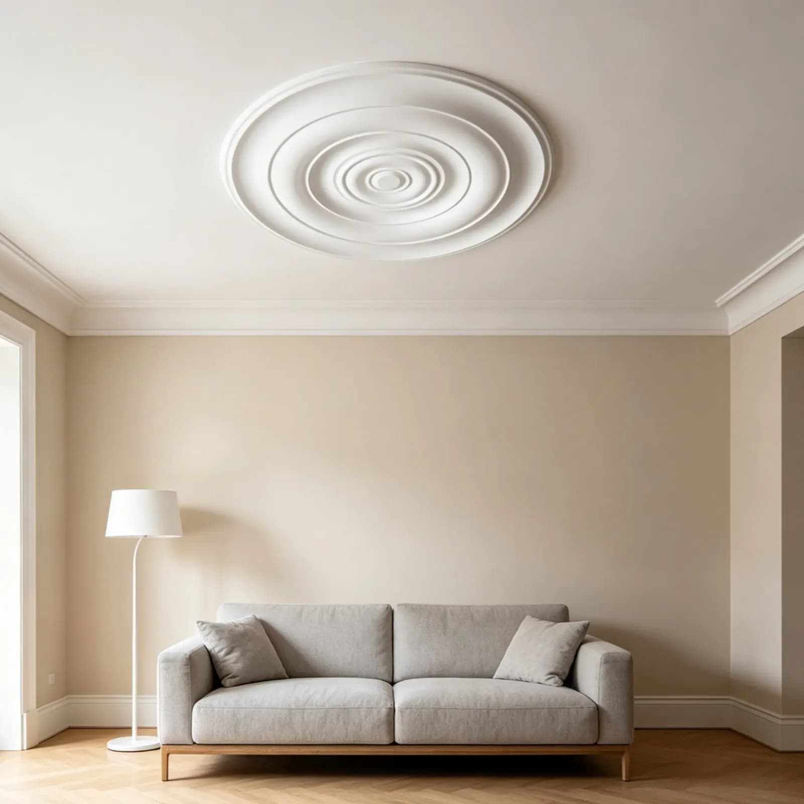 Medaglione Rotondo da Soffitto in Stile Europeo, Ornamento in PU per Plafoniera, Copertura per Lampada, Resistente all'Umidità, Decorazione d'Interni Lucida