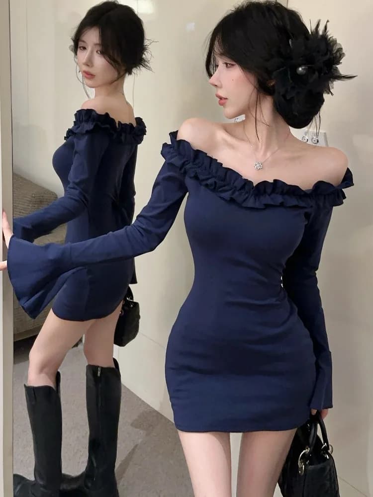 Autumn Winter Design Sensation Wooden One Shoulder Lady High Grade Skirt Body Shape Tailored Wrap around Women Dress