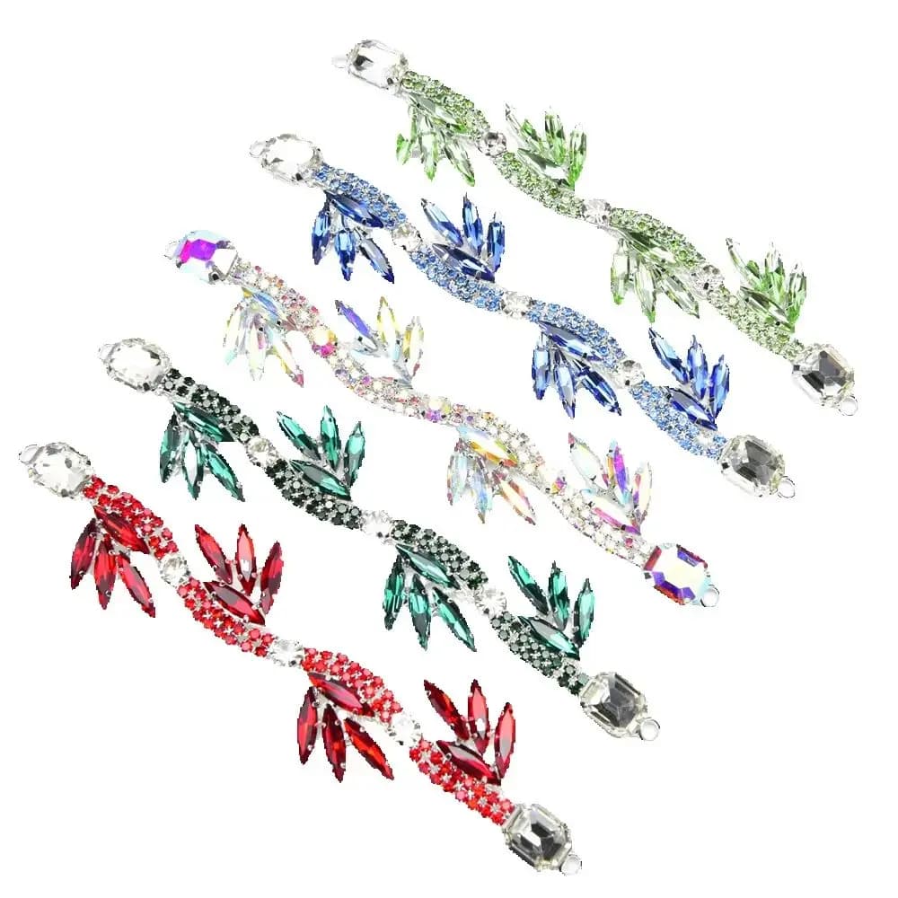 2 Pezzi/Lotto Applicazione Decorativa in Strass a Forma di Foglia con Catena di Cristalli per Colletti, Cinture, Scarpe, Borse e Accessori da Cucire