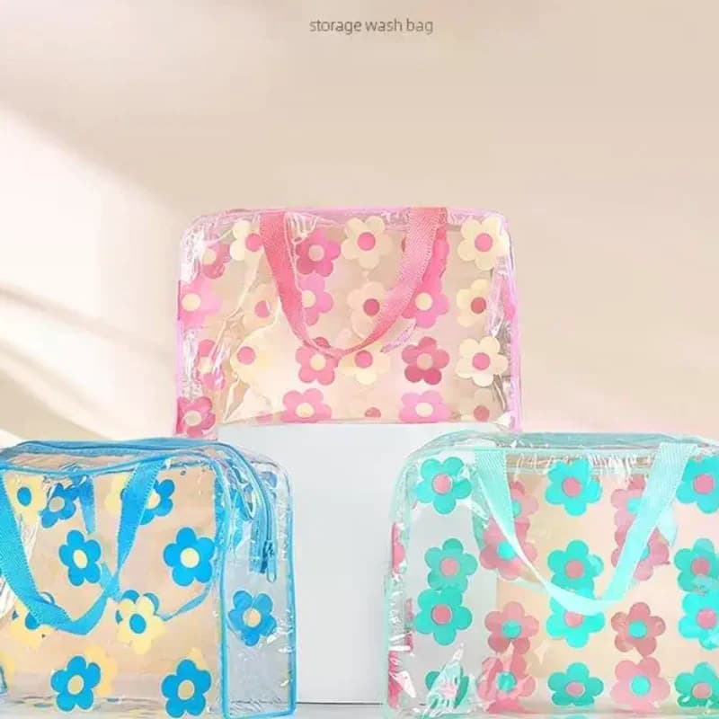 Transparent PVC Makeup Bags Portable Women's Floral Waterproof Cosmetic Bag Travel Washing Toiletry Shower Storage Pouches