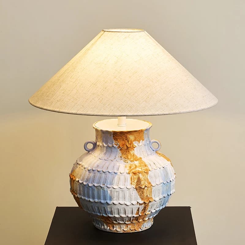 Lampada da comodino per camera da letto in tessuto di lino, soggiorno, B & B wabi sabbia vento vaso in ceramica nuova lampada da scrivania cinese d'arte retrò