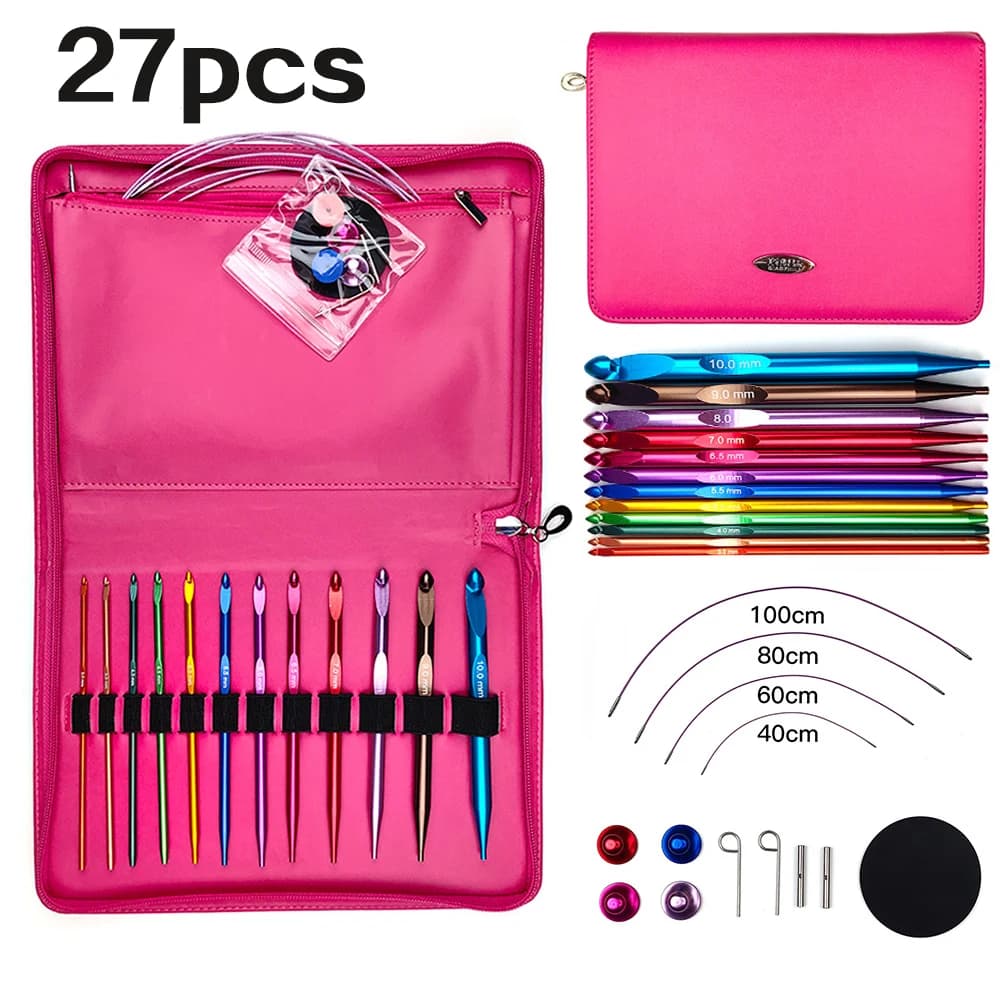 27 pezzi intercambiabili afghano tunisini uncinetti 15 cm Mutilcolor circolare tessitura ago tappeto uncinetto set per maglieria