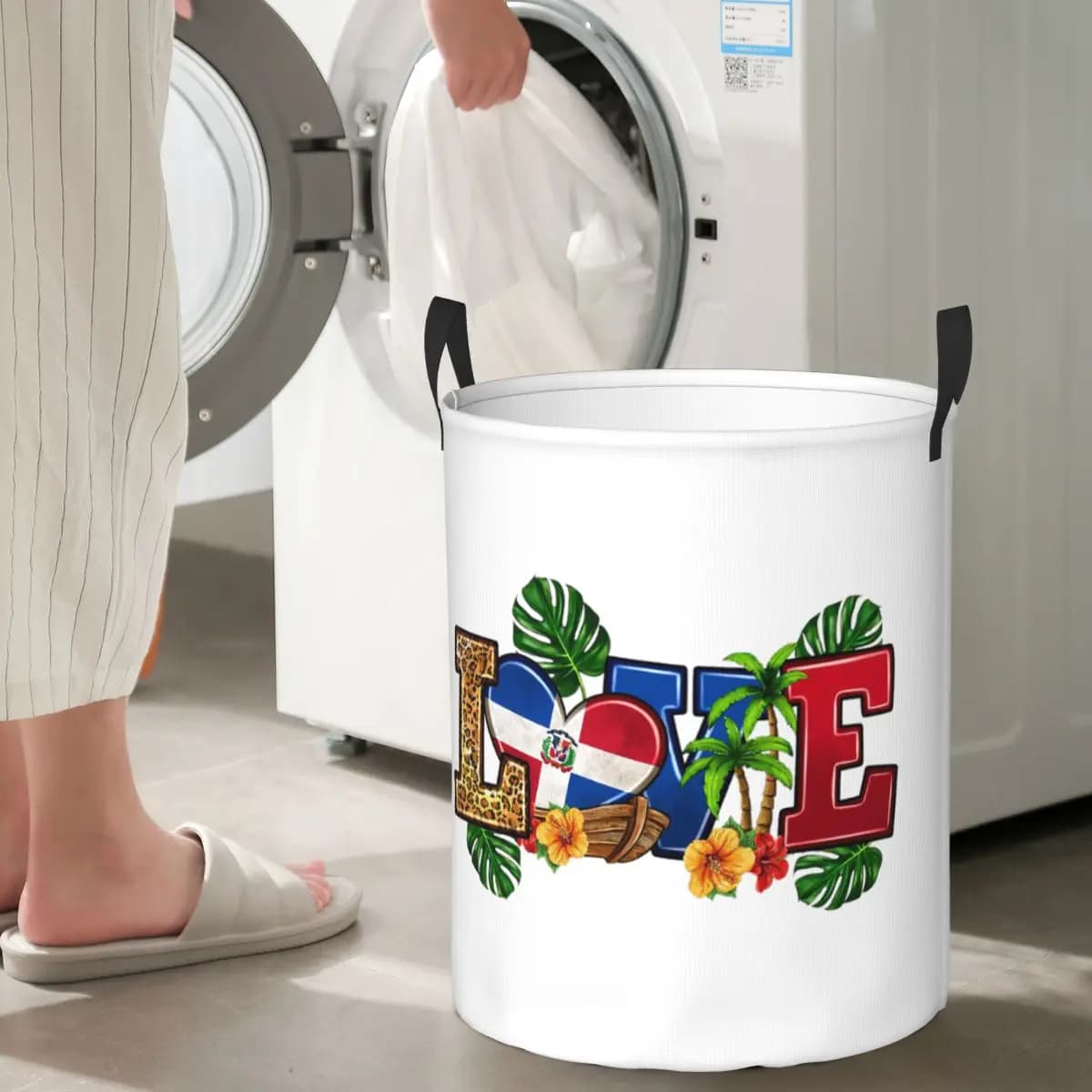 Foldable linen baskets with flag of the Dominican Republic, baskets for dirty clothes, baskets for storing various items, large waterproof bag