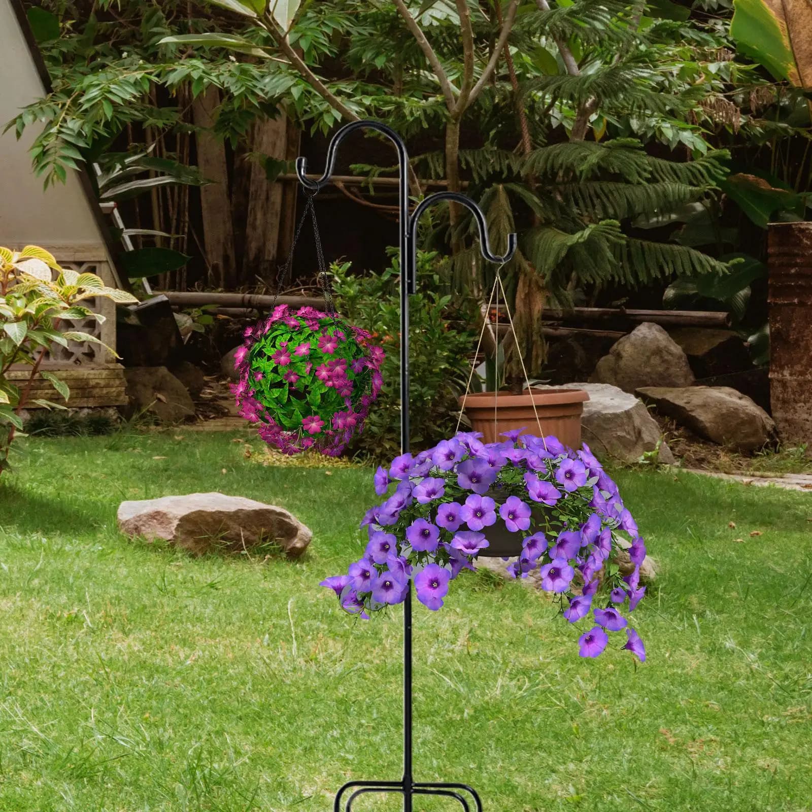 Bird Feeder Pole Easy to Install Double Shepherds Hook Display Hanger Iron Hook for Path Lights Wreath Wind Chimes Patios Porch