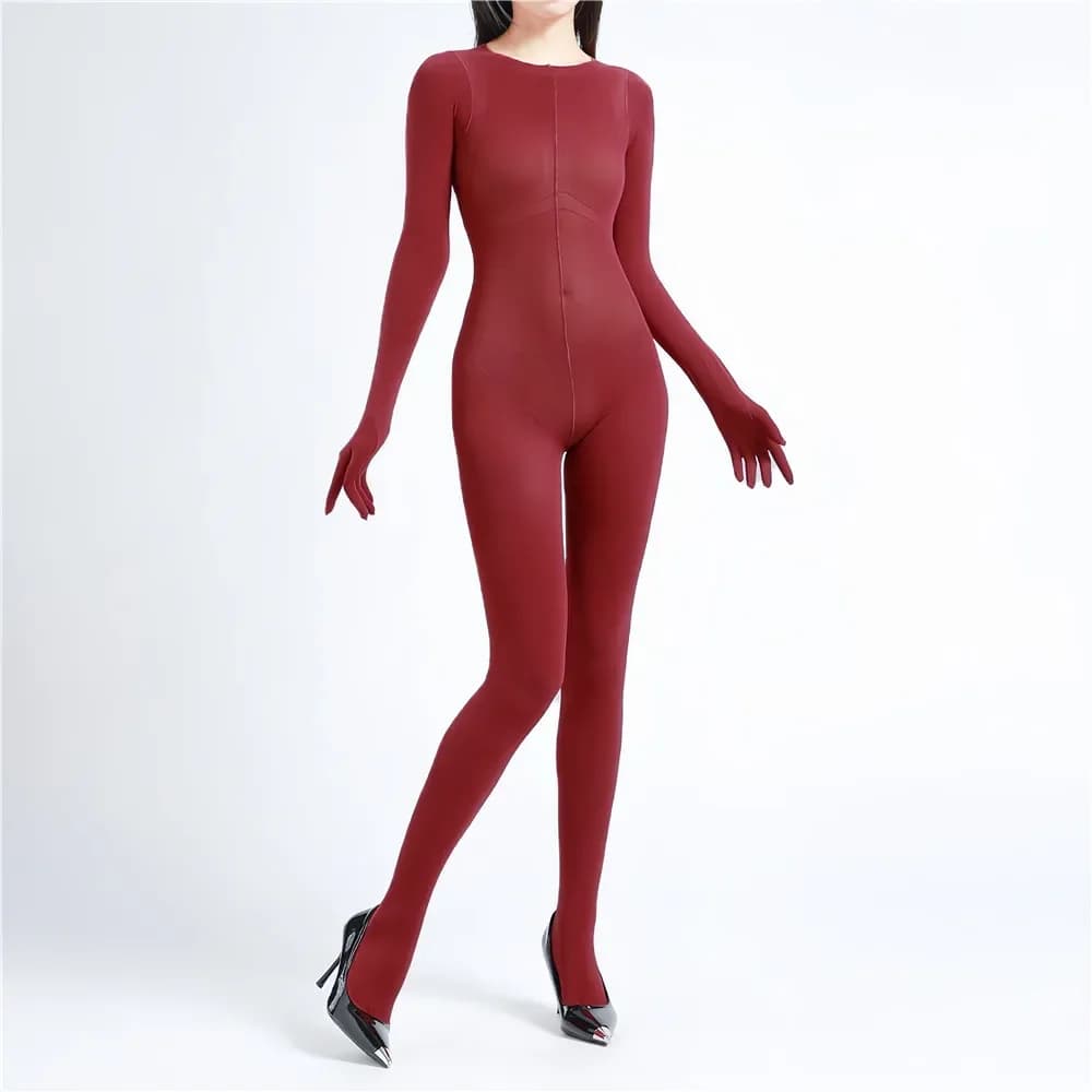 Women's 120D Glove Sleeve Bodysuit Open Crotch Yoga Shaping Tight Bottom Wear Bandage Dance Wear Cocoons Elastic Maid Leotard
