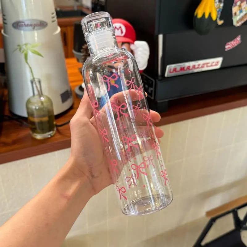 'Pace'Plastic water bottle with bow with time scale Clear water cup for outdoor sports Drink 500 ml milk juice water bottle