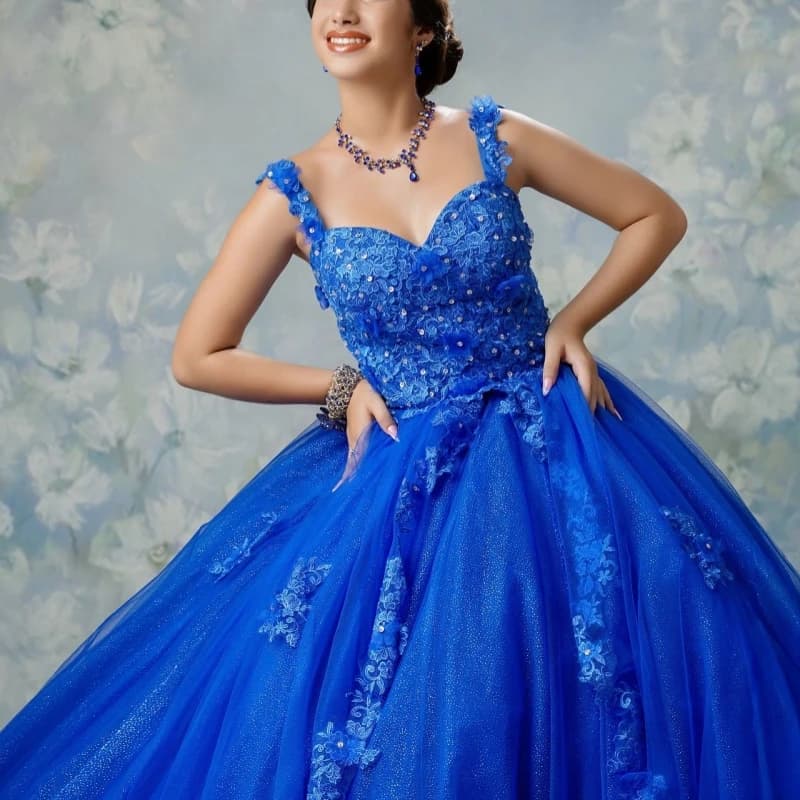 Royal Blue Abiti stile Quinceanera con spalle scoperte Applique Perline di pizzo Tull Corsetto Festa di compleanno Dolce 16 Dres Abiti 15 De Anos