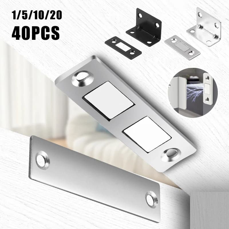 Chiusura magnetica per porta scorrevole invisibile a forma di L, senza trapano, adesivo, fermaporta per armadio, kit di allineamento per armadio resistente