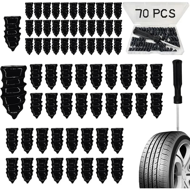 Kit di riparazione pneumatici piatti da 70/60 pezzi con strumento per vuoto: tappi per pneumatici resistenti, scatola per cacciaviti per set di riparazione di forature per auto