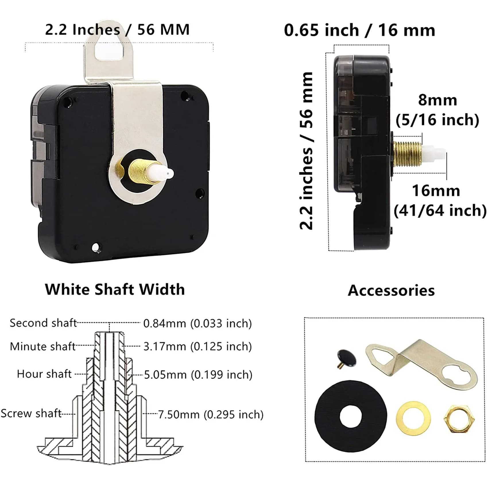 ABZT 16mm Wall Clock Motor Kit, Big Hands Mechanism, Spare Parts for Watches Repair