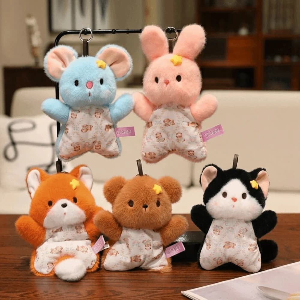 Ciondolo Portatile 18cm a Forma di Animale (Volpe, Coniglio, Topo) con Funzione Decompressione, Cuscinetto da Polso Rilassante e Charm per Borsa