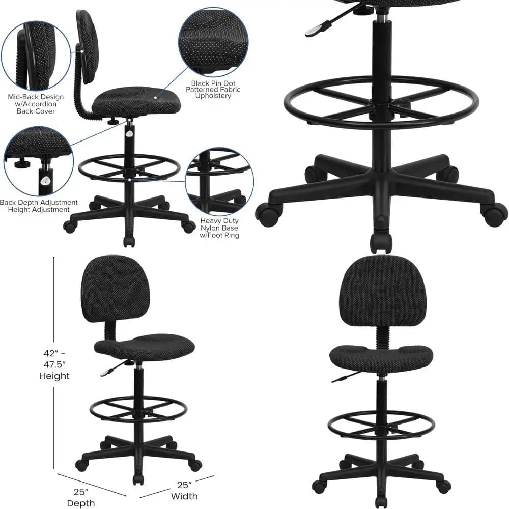Sedia da ufficio ergonomica regolabile in altezza con sedile imbottito e supporto per la schiena, tessuto nero