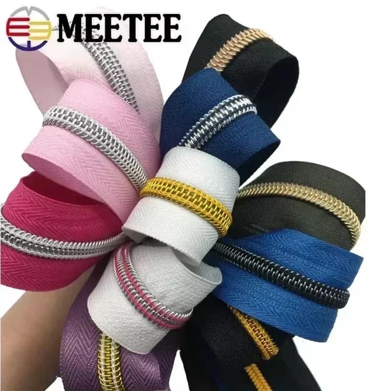 3/5/10M 5 # Cerniere in plastica al metro + cursori per cerniera Tirare zip a bobina Kit di riparazione cerniera giacca Accessori per cucire indumenti fai da te