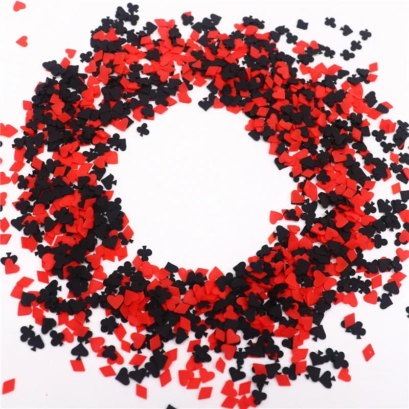 10g misto 5mm rosso nero Poker polimero fette di argilla calda carte da gioco spruzzi di ceramica morbida per artigianato fai da te accessori di riempimento