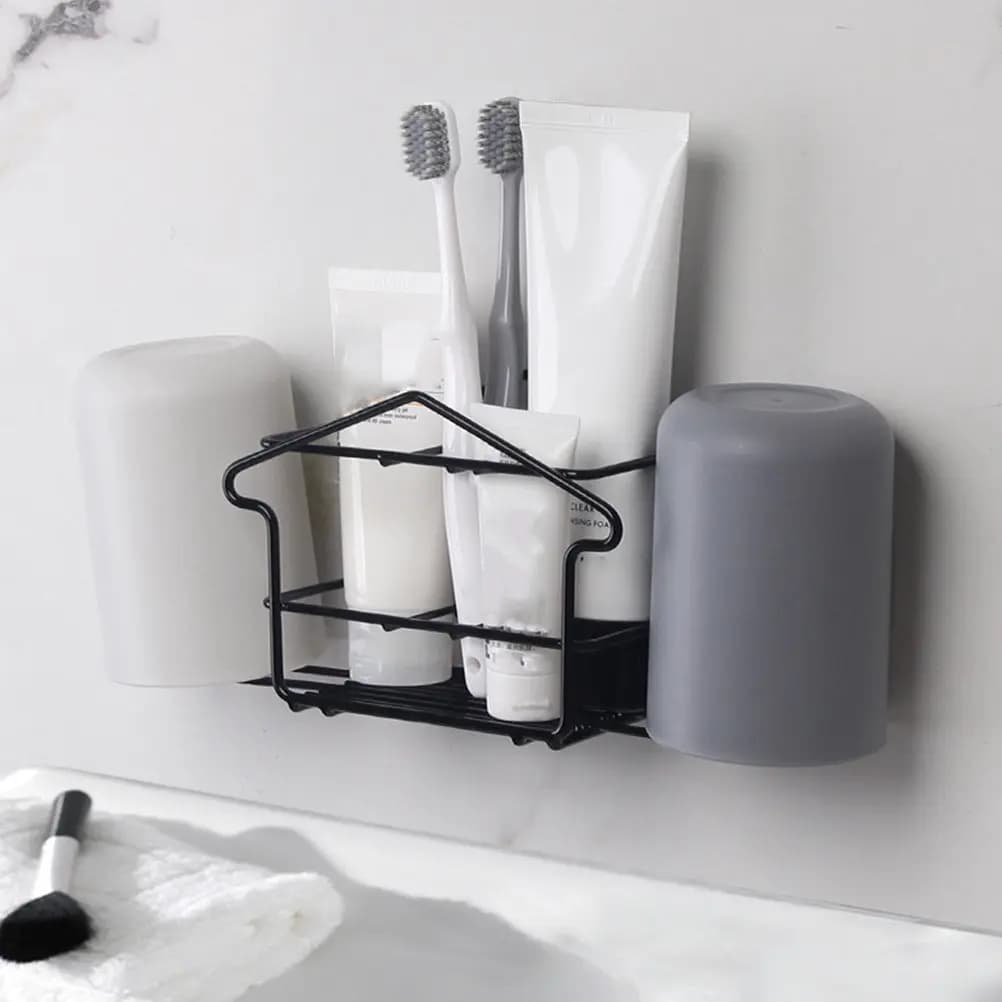 Portaoggetti da parete in ferro per bagno, porta spazzolini, porta bicchieri per collutorio, porta shampoo, organizer in metallo per bagno