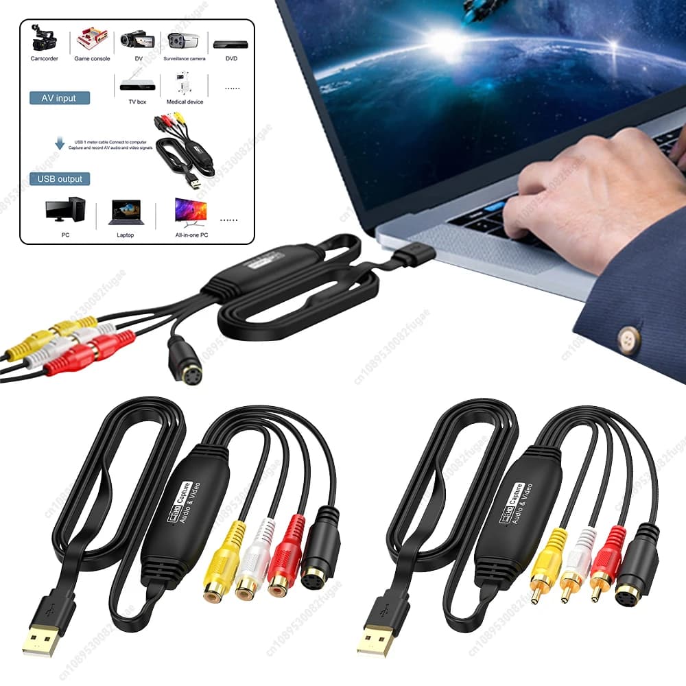 Scheda di acquisizione video USB per VHS, VCR, TV, DVD, adattatore audio/video da USB a AV per Mac e PC