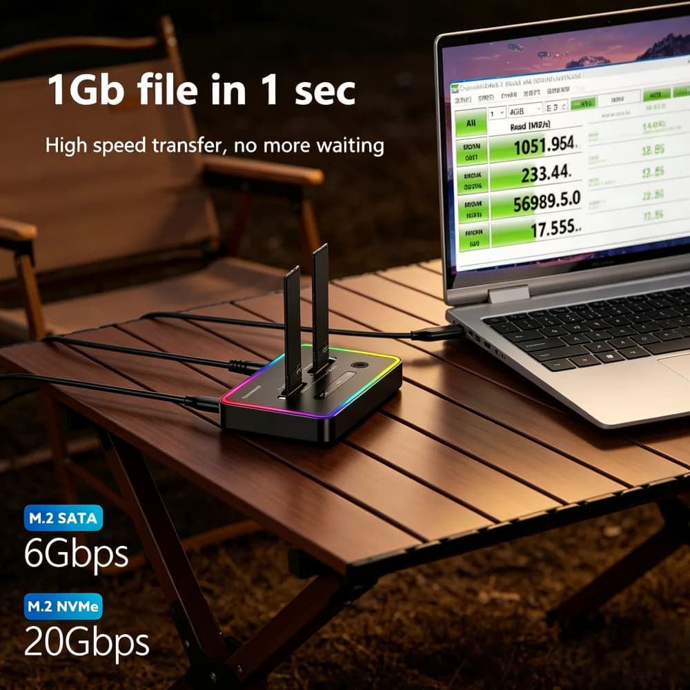 Enclosure SSD M.2 Dual-Protocol Offline Clone, Docking Station SSD a 2 Bay Type-C 10Gbps, Supporta SSD M.2 PCIe NVMe e SATA