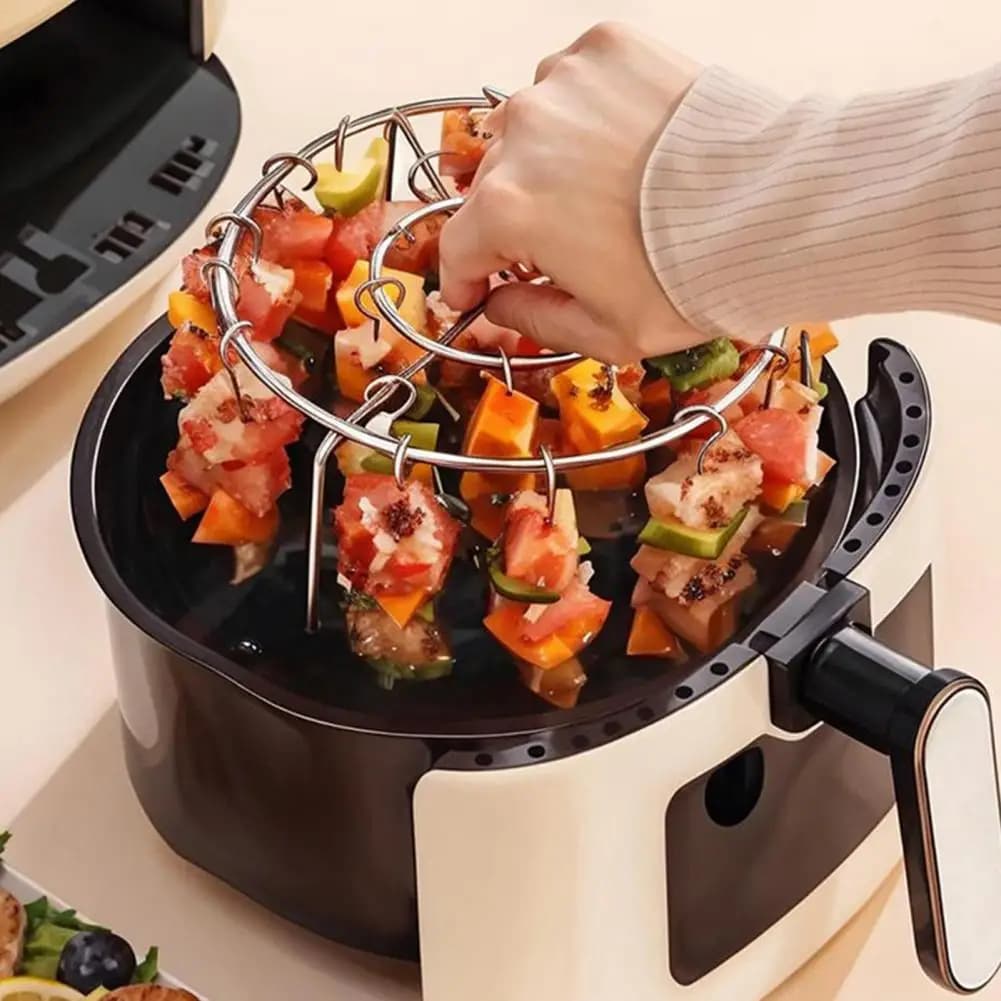 Air Fryer Grill Skewer Rack, Stainless Steel BBQ Kabob Set, Vertical Meat Skewers With Round Hanging Vertical Kabob Stand