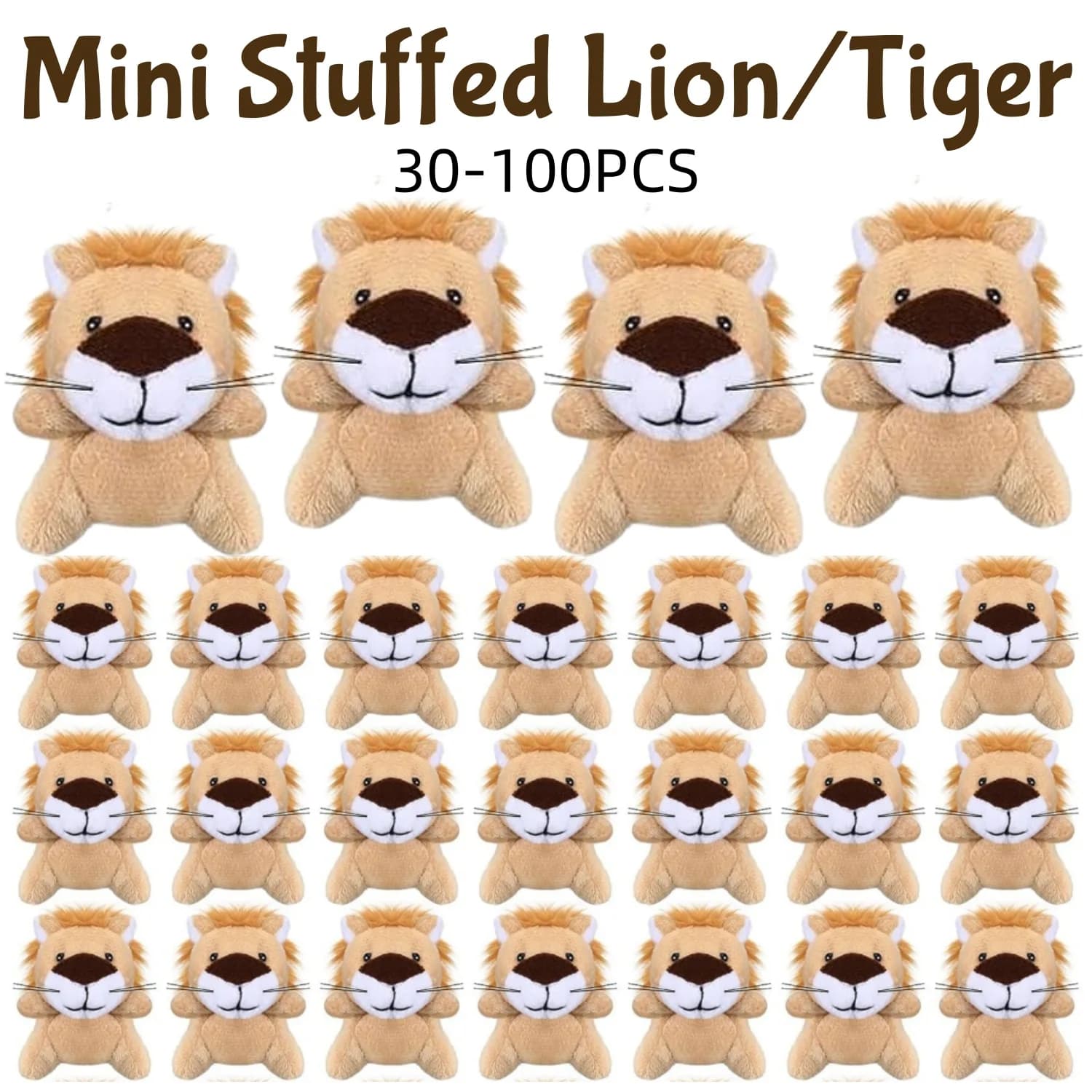 30-100PCS Mini Animal Lion/Tiger Plush Toys 6.5cm Small Stuffed Lions/Tigers Bulk for Party Favors Classroom Prize Bags