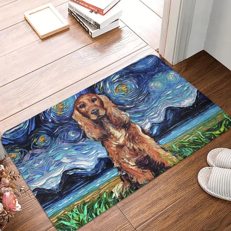 Personalizzato Rosso Cocker Spaniel Notte stellata Zerbino Antiscivolo Ingresso Bagno Cucina Pavimento Zerbino Amante dei cani da compagnia Tappeto da toilette Tappeto