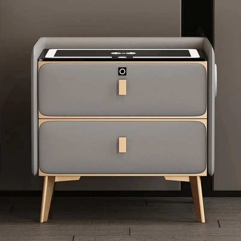 Comodino intelligente Legno massello Semplice e moderno multifunzione Blocco impronte digitali Ricarica wireless