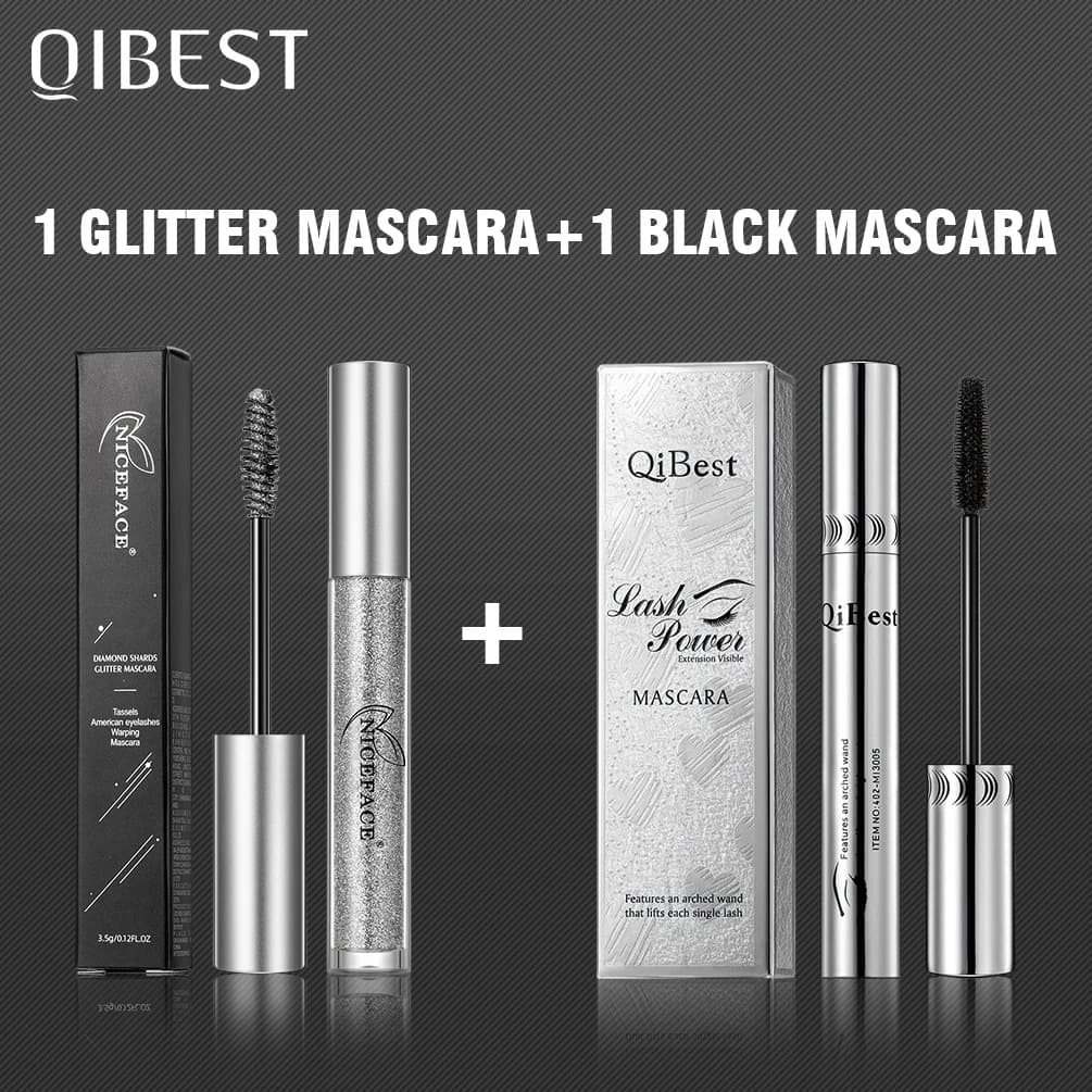 Black 4D Mascara and Diamond Glitter Mascara Set Waterproof Eyelashes Extension Trick Elongable Eyelash Kit Long Life