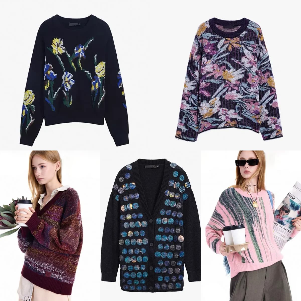 Maglione lavorato a maglia da donna singolo originale europeo, americano, spagnolo ricamato girocollo con stampa patchwork casual top01