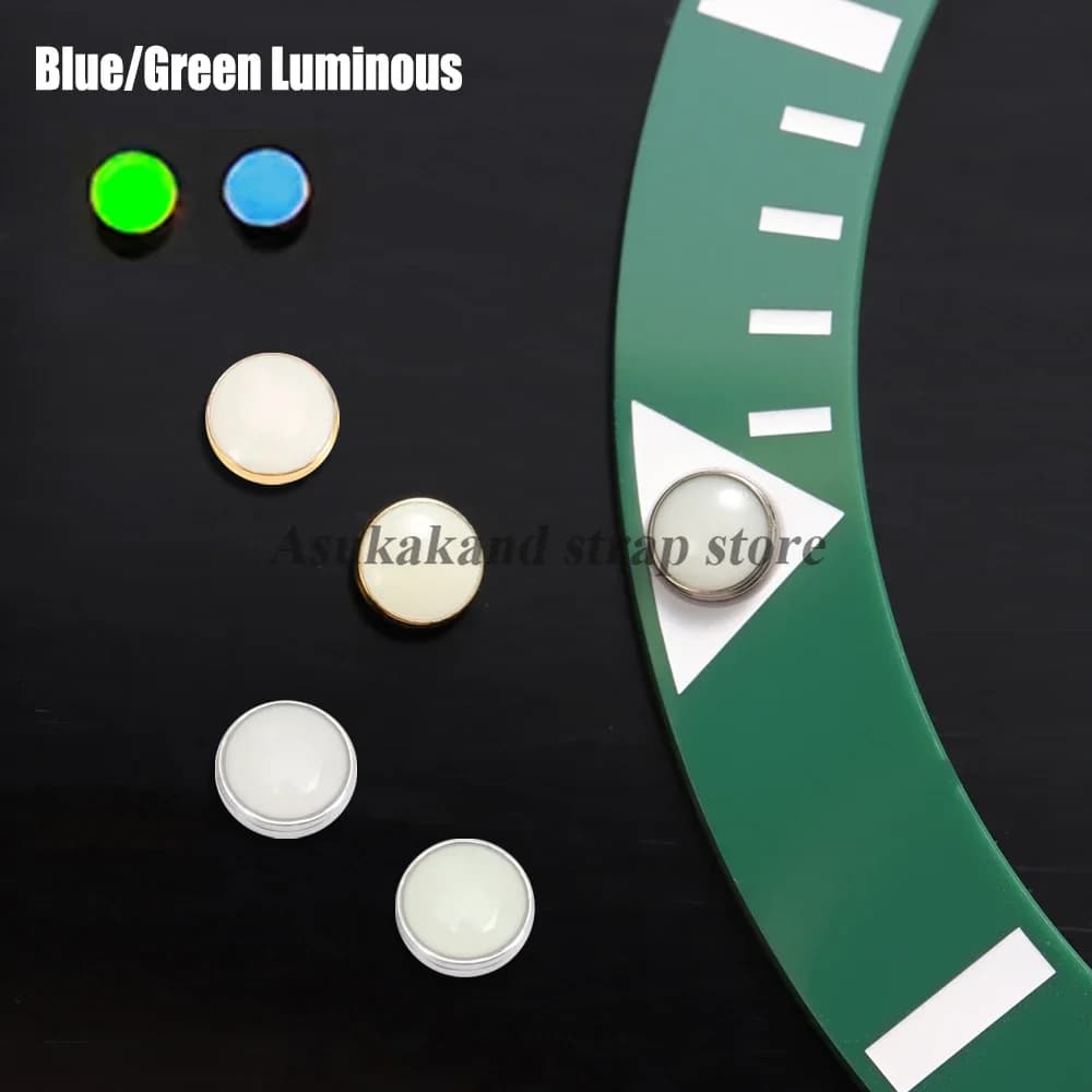 1/2 pz Perline Bianche Blu Verde Luminoso Pip Orologio Lunetta Inserto 12 O'Clock Lume Pearl Dot Mod Parti di Ricambio Accessori di Ricambio