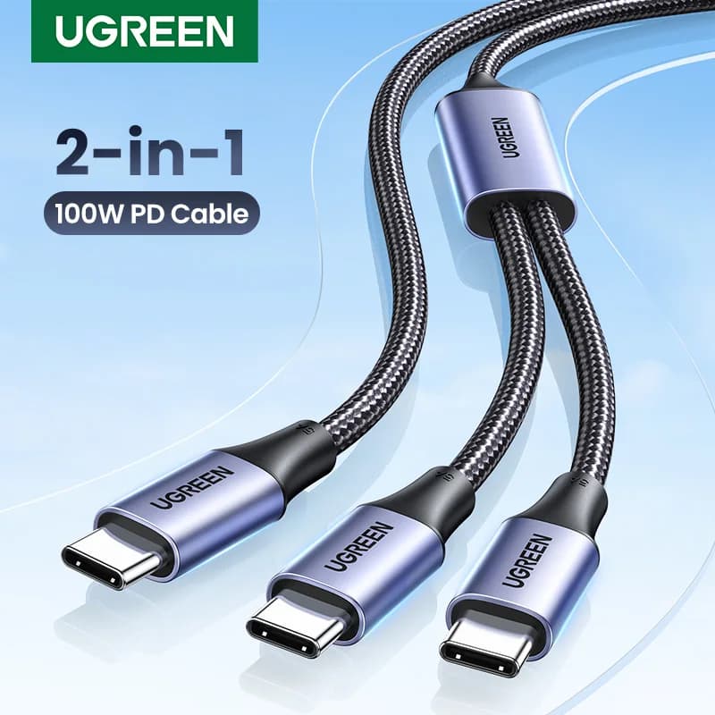 UGREEN 100W 2 In 1 USB C a USB C PD ricarica rapida per iPhone 15 Pro Galaxy S24 Laptop 5A USB tipo C cavo di ricarica 2 in 1 USB