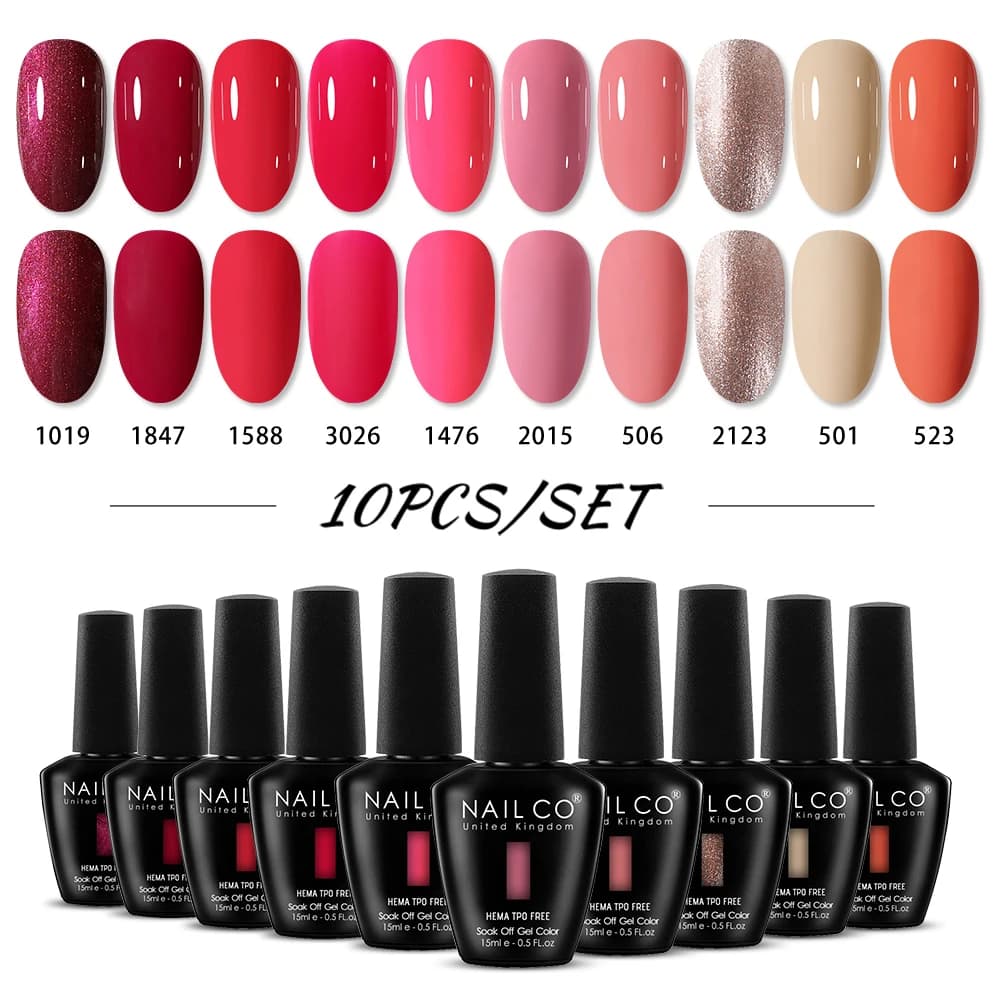 NAILCO 15ml 10 pz/Set Smalto Gel UV Senza HEMA TPO Rosa per Unghie, Smalto per Nail Art, Base e Top Coat