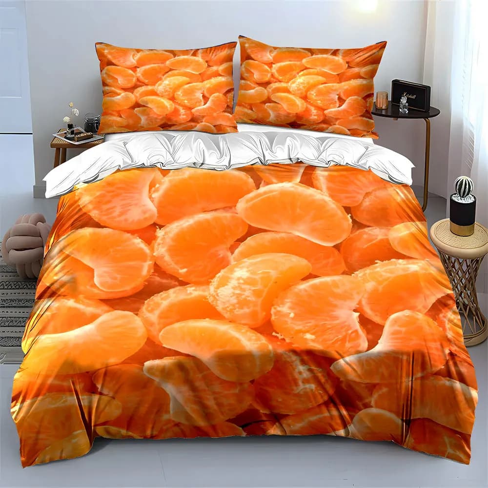 Juicy and Fresh Orange Segments Print Bedding Set 1 Duvet Cover 2 Pillowcases for Adult and Children Luxury Gift Full Size
