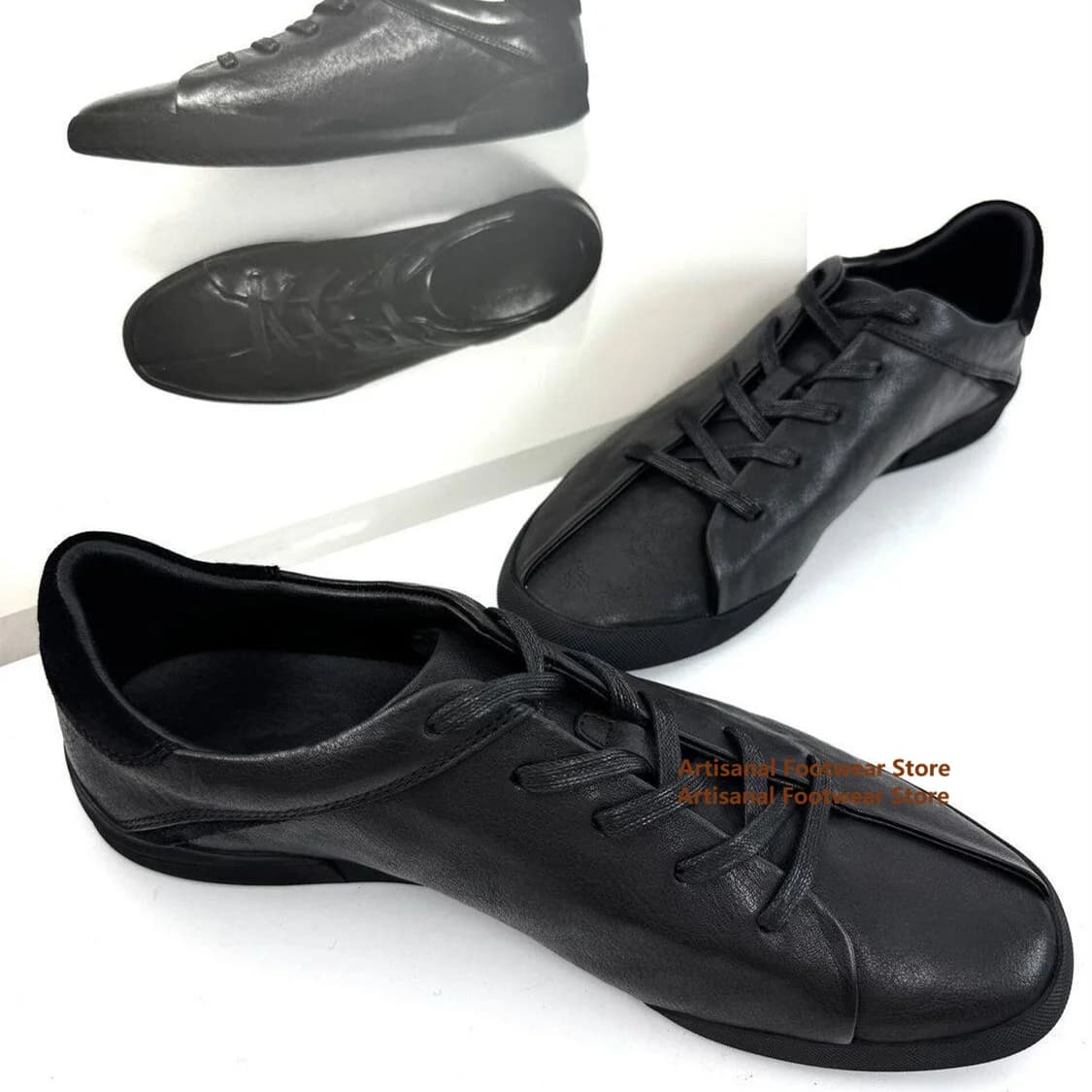 Scarpe Classiche Nere da Uomo a Taglio Basso, Scarpe Casual Piatte in Morbida Pelle con Suola Morbida, Trendy per Escursionismo e Pendolarismo, Comode Scarpe da Uomo