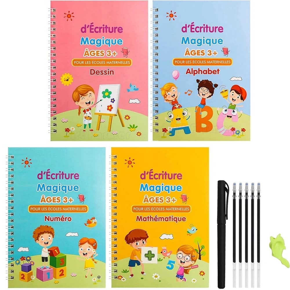 4 libri/Set libro di scrittura magico francese per quaderni per bambini matematica calligrafia Montessori impara a scrivere libro di copia francese 3D