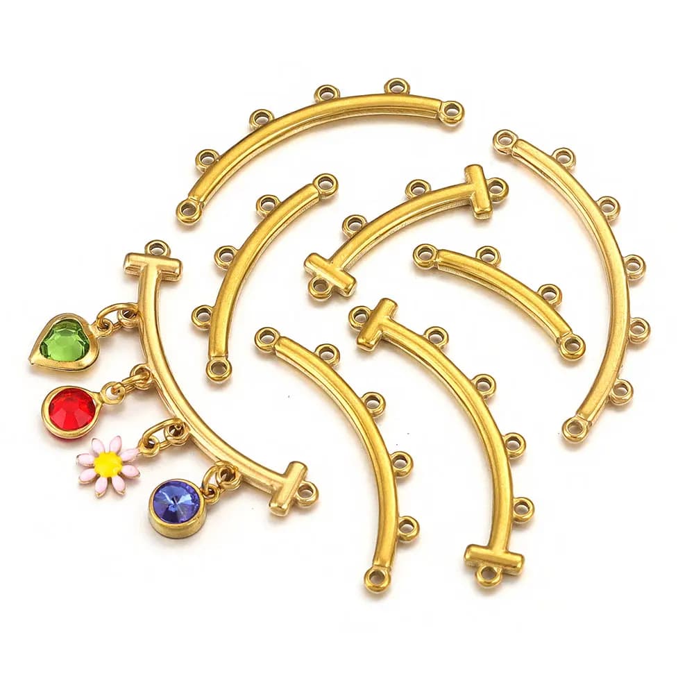 5pcs 23-43mm Stainless Steel Gold Plated Curved Tube Charms Connector DIY Necklace Bracelet Jewelry Making Supplies Wholesale