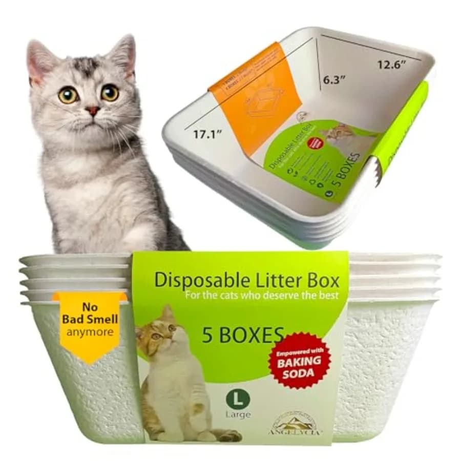 Lettiere Monouso per Gatti con Effetto Bicarbonato di Sodio e Massimo Controllo degli Odori 17.1L 12.6W 6.6H in Carta Bianca Riciclata Durevole e