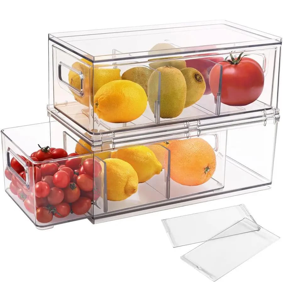 Contenitori Organizzatori per Frigorifero con Cassetto Estraibile, Organizzatore Trasparente per Frigo con Maniglia, Contenitori in Plastica per Dispensa