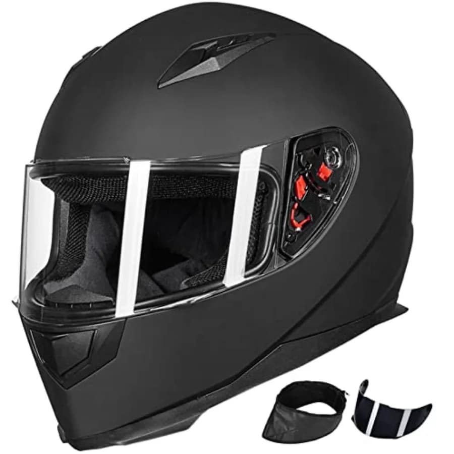 Full Face Motorcycle Street Bike Helmet for Urban Riding ABS Plastic Shell Matte Black Finish Removable Winter Neck Scarf and D