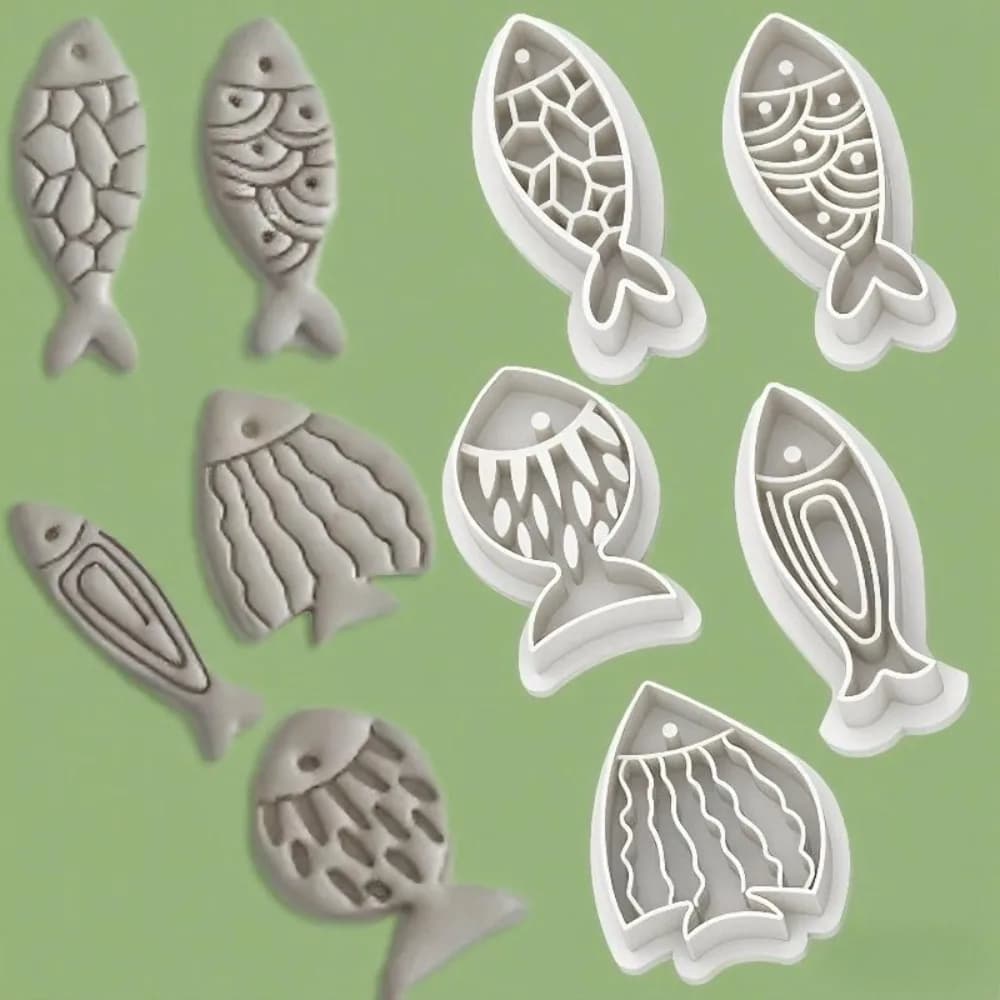 5Pcs Creative Fish Series Earrings Polymer Clay Cutter Cartoon Pottery Mold DIY Jewelry Pendant Shape Pressed Clay Tools
