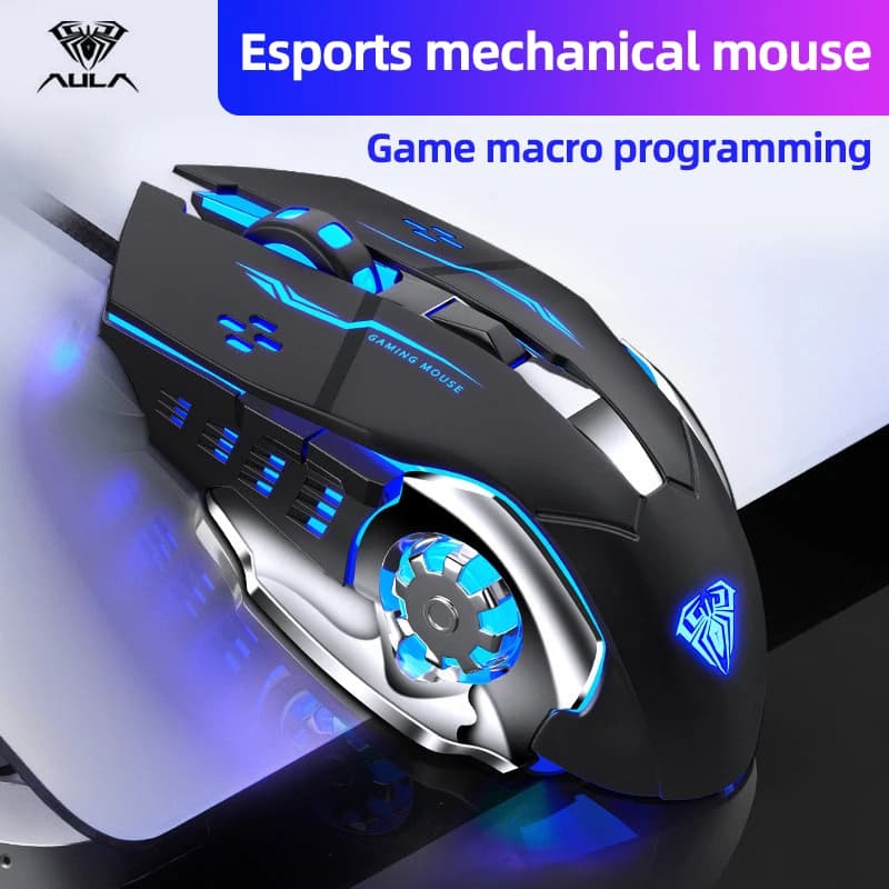 Mouse Gaming Cablato AULA Meccanico CF per Computer Portatile, Silenzioso, con Macro, per Gaming e Ufficio