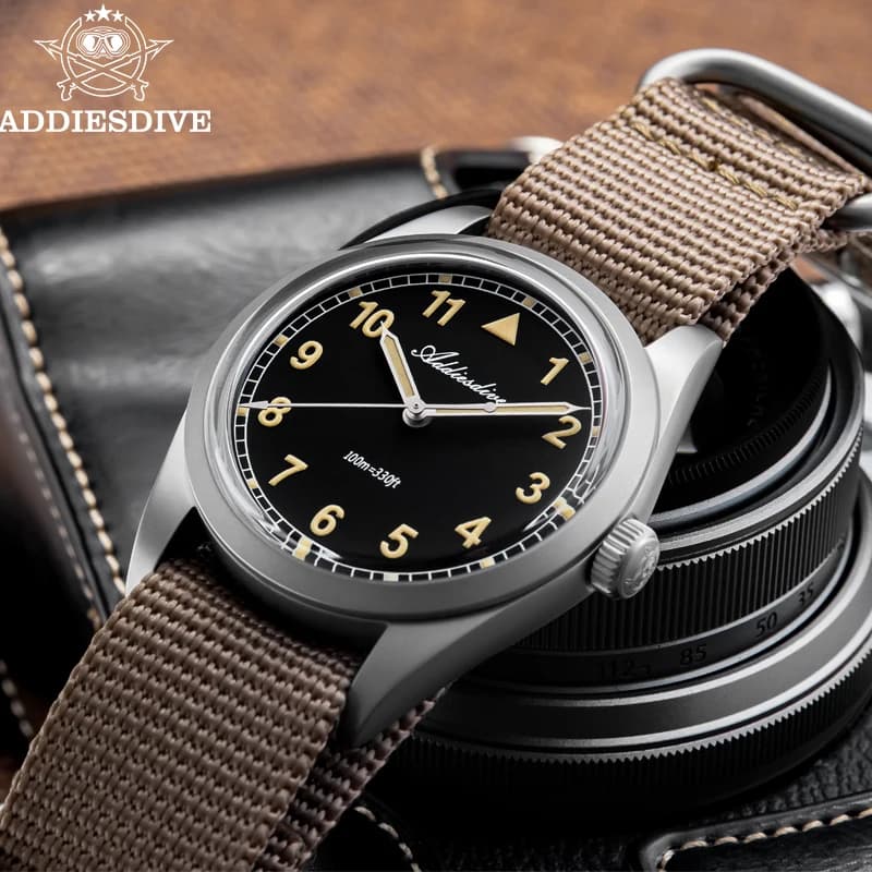 ADDIESDIVE 36mm Analog Men's Watch Bubble Mirror Glass 100m Waterproof Luminous Watch Simple Men's Quartz Watch With Nylon Strap