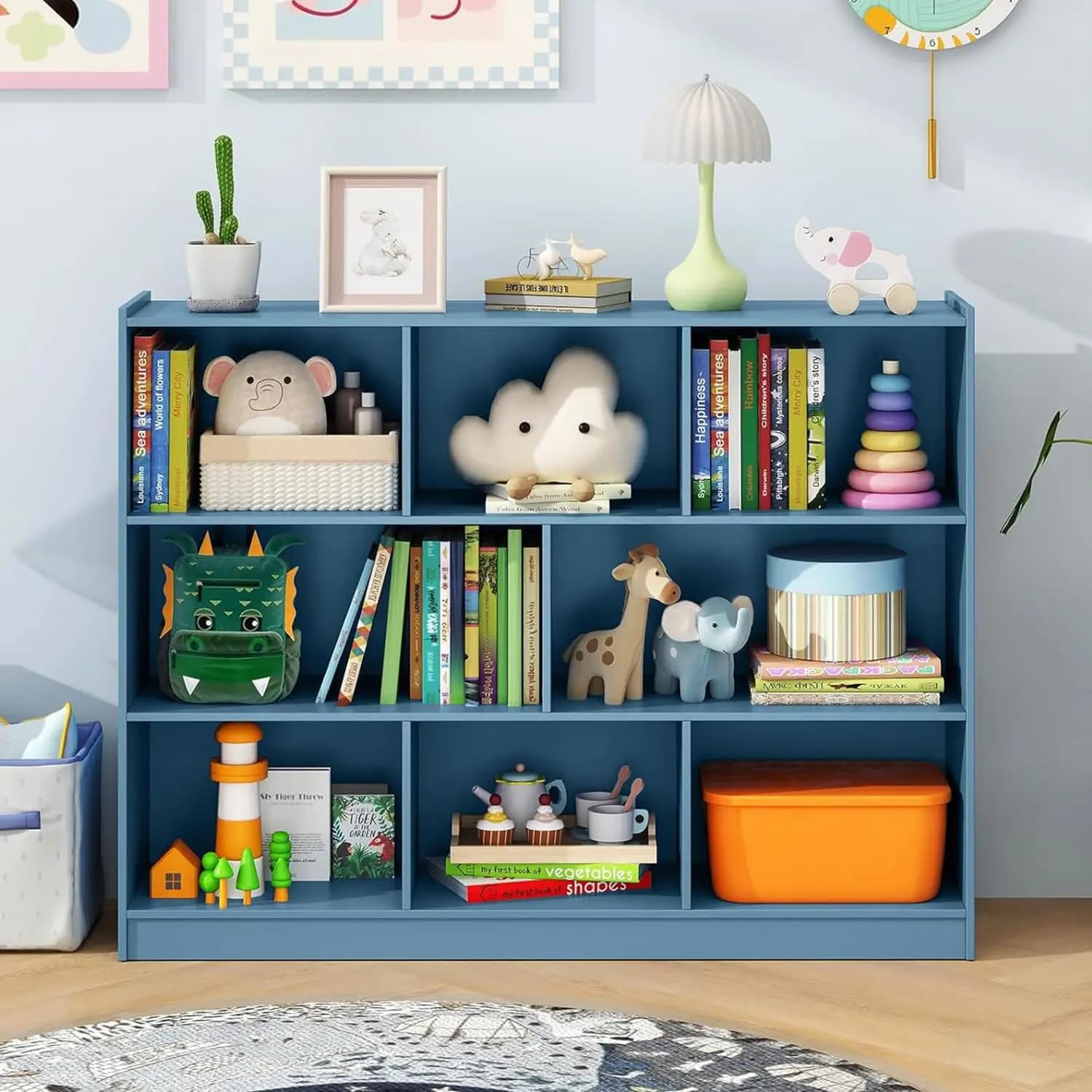 Toy Storage Organizer, 5 Cubby Kids Bookshelf, Wooden 3-Tier Bookcase Storage Cabinet, Open Display Book Shelf for, Customized