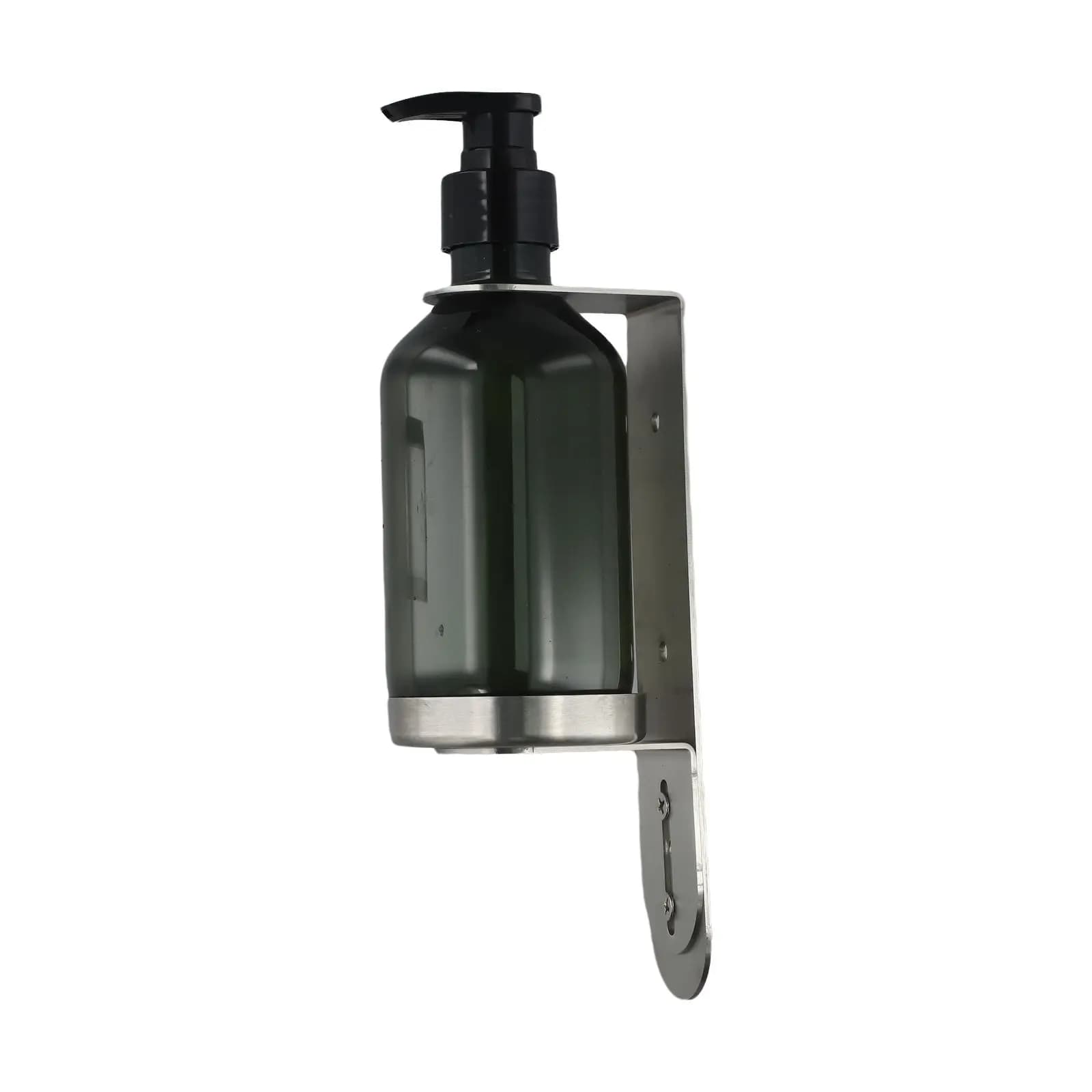 Dispenser di sapone per il bagno, flacone con pompa, bottiglia verde, plastica e acciaio inossidabile, montaggio sicuro, salvaspazio